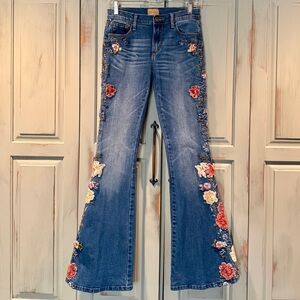 Driftwood Embroidered Floral Blue Jeans